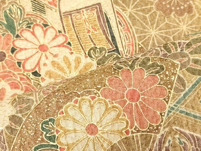 平和屋着物■上質な小紋　御所車扇面花文　正絹　逸品　CABI1964oy