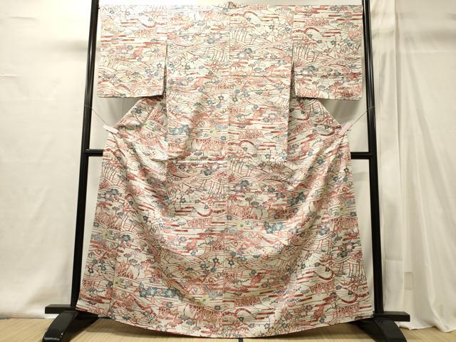 平和屋着物■上質な小紋　型染め　草花文　正絹　逸品　CABI1966oy