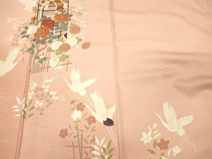 平和屋着物■訪問着　飛鶴草花文　暈し染め　金彩　正絹　逸品　未使用　CABI1968oy