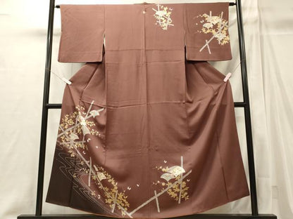 平和屋着物■訪問着　舞蝶草花文　暈し染め　金彩　正絹　逸品　CABI1969oy