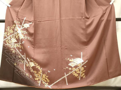 平和屋着物■訪問着　舞蝶草花文　暈し染め　金彩　正絹　逸品　CABI1969oy