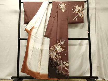 平和屋着物■訪問着　舞蝶草花文　暈し染め　金彩　正絹　逸品　CABI1969oy