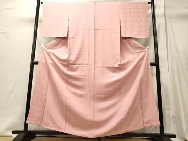 平和屋着物■上質な色無地　幾何学地紋　紅梅色　正絹　逸品　未使用　CABI1970oy