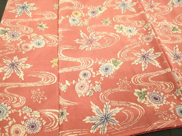 平和屋着物■上質な小紋　流水草花文　鬼しぼ縮緬　正絹　逸品　未使用　CABI1972oy