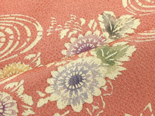 平和屋着物■上質な小紋　流水草花文　鬼しぼ縮緬　正絹　逸品　未使用　CABI1972oy