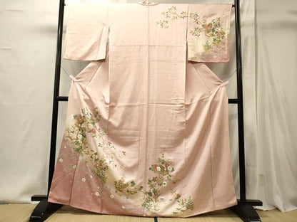 平和屋着物■訪問着　駒刺繍　流水扇面枝花文　暈し染め　金銀彩　正絹　逸品　CABI1981oy