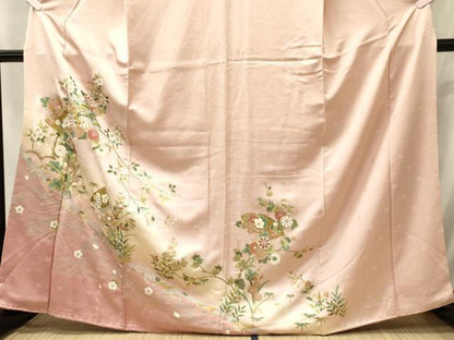 平和屋着物■訪問着　駒刺繍　流水扇面枝花文　暈し染め　金銀彩　正絹　逸品　CABI1981oy