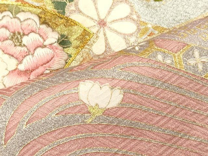 平和屋着物■訪問着　駒刺繍　流水扇面枝花文　暈し染め　金銀彩　正絹　逸品　CABI1981oy