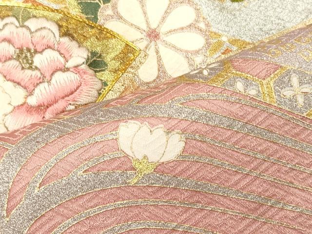平和屋着物■訪問着　駒刺繍　流水扇面枝花文　暈し染め　金銀彩　正絹　逸品　CABI1981oy