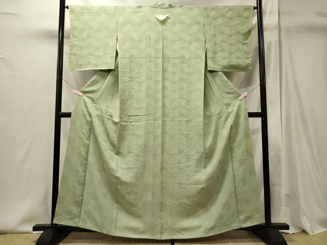 平和屋着物■上質な色無地　松葉地紋　若菜色　高島屋扱い　正絹　逸品　未使用　CABI1990oy