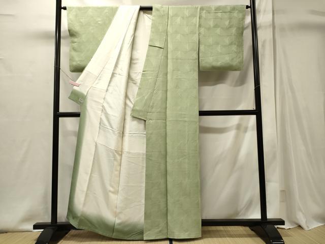 平和屋着物■上質な色無地　松葉地紋　若菜色　高島屋扱い　正絹　逸品　未使用　CABI1990oy