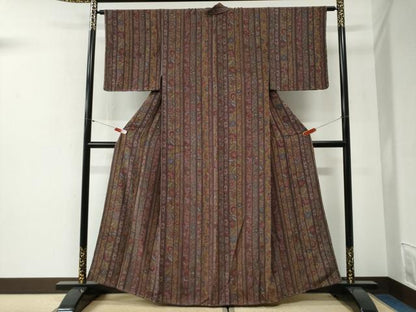 平和屋着物●上質な小紋　更紗花唐草間道　鬼しぼ縮緬　高島屋扱い　正絹　逸品　未使用　CABI2003yc