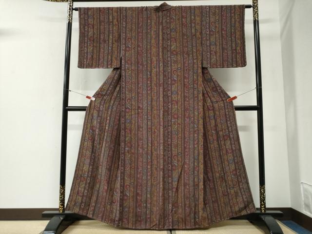 平和屋着物●上質な小紋　更紗花唐草間道　鬼しぼ縮緬　高島屋扱い　正絹　逸品　未使用　CABI2003yc