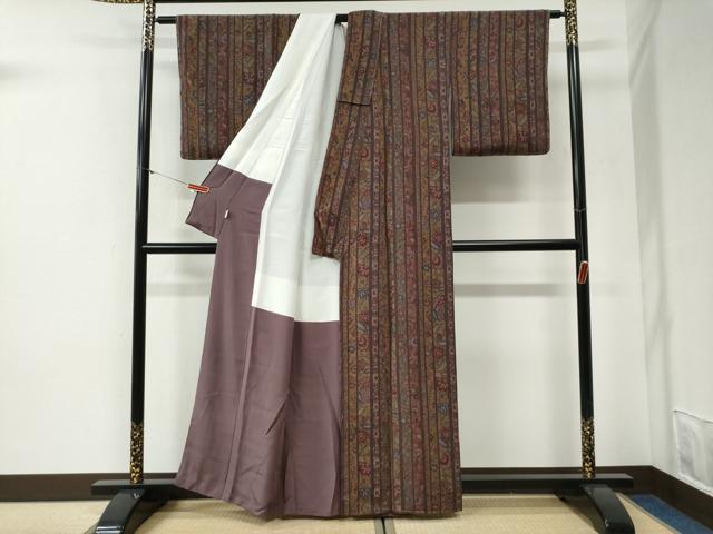 平和屋着物●上質な小紋　更紗花唐草間道　鬼しぼ縮緬　高島屋扱い　正絹　逸品　未使用　CABI2003yc
