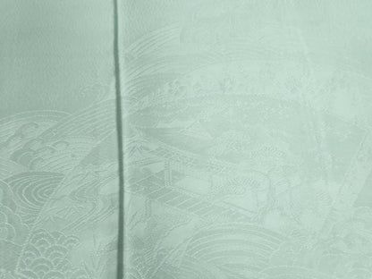 平和屋着物●無地絵羽訪問着　立波地紙重ね花文　白緑色　ロング丈　正絹　逸品　未使用　CABI2006yc