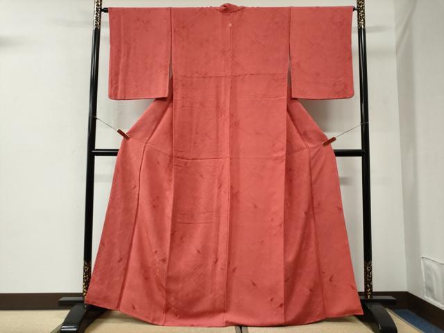 平和屋着物●上質な色無地　吉祥地紋　真朱色　正絹　逸品　CABI2008yc