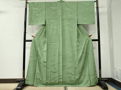 平和屋着物●上質な色無地　霞地紋　松葉色　正絹　逸品　CABI2010yc