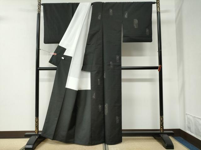 平和屋着物●本場縞大島紬　訪問着　泥染め　地空き　短冊重ね吉祥文　薩摩染織謹製　証紙付き　正絹　逸品　CABI2017yc