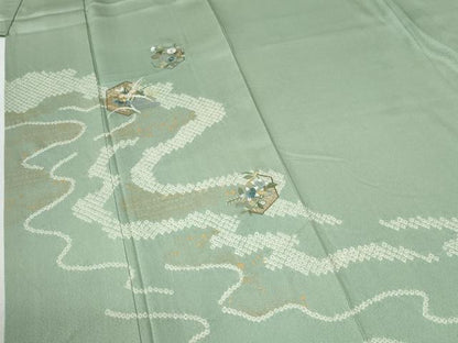 平和屋着物●訪問着　絞り　刺繍　道長吉祥草花文　金彩　正絹　逸品　CABI2019yc