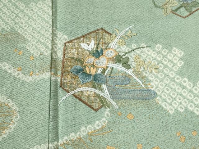 平和屋着物●訪問着　絞り　刺繍　道長吉祥草花文　金彩　正絹　逸品　CABI2019yc