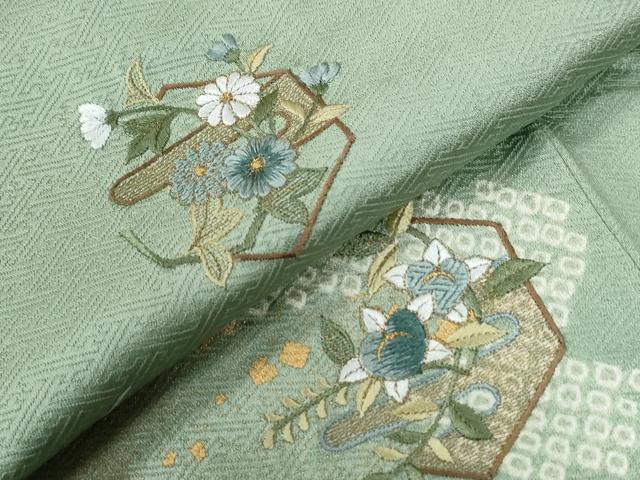 平和屋着物●訪問着　絞り　刺繍　道長吉祥草花文　金彩　正絹　逸品　CABI2019yc