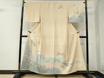 平和屋着物●訪問着　友禅　作家物　地紙短冊草花文　暈し染め　金彩　正絹　逸品　CABI2020yc