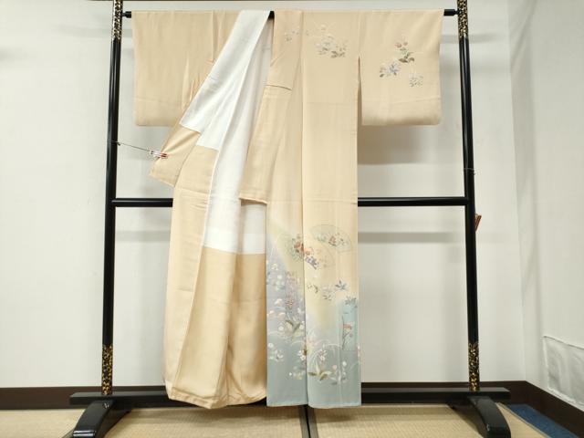平和屋着物●訪問着　友禅　作家物　地紙短冊草花文　暈し染め　金彩　正絹　逸品　CABI2020yc