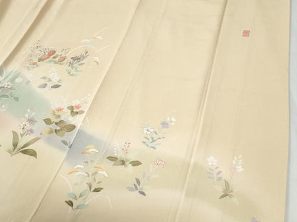 平和屋着物●訪問着　友禅　作家物　地紙短冊草花文　暈し染め　金彩　正絹　逸品　CABI2020yc