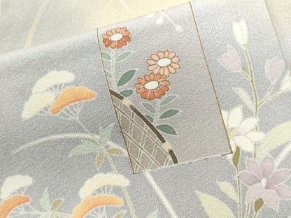 平和屋着物●訪問着　友禅　作家物　地紙短冊草花文　暈し染め　金彩　正絹　逸品　CABI2020yc