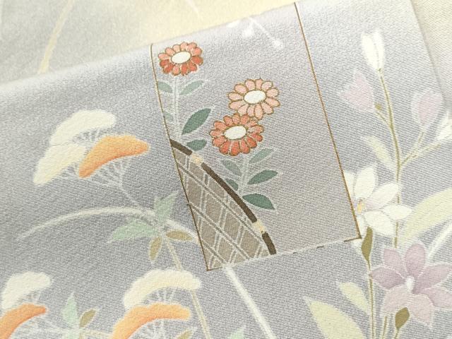 平和屋着物●訪問着　友禅　作家物　地紙短冊草花文　暈し染め　金彩　正絹　逸品　CABI2020yc