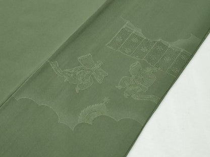 平和屋着物●豪華色留袖　人物風景地紋　松葉色　正絹　逸品　CABI2024yc