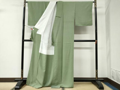平和屋着物●上質な色無地　柳染色　ロング丈　正絹　逸品　未使用　CABI2025yc
