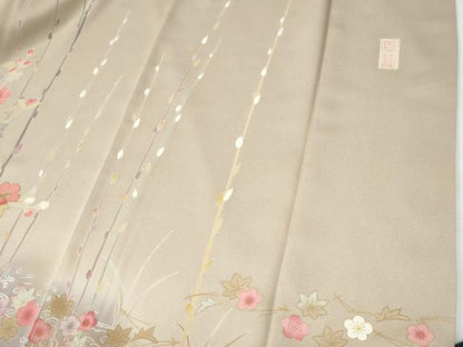 平和屋着物●京加賀友禅　百貫達雄　訪問着　流水枝花文　暈し染め　金銀彩　正絹　逸品　CABI2030yc