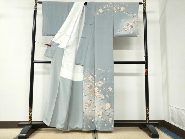 平和屋着物●訪問着　作家物　駒刺繍　雪輪草花文　暈し染め　正絹　逸品　CABI2037yc
