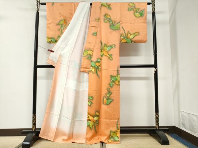 平和屋着物●上質な小紋　地紋起こし　草花文　暈し染め　正絹　逸品　CABI2038yc