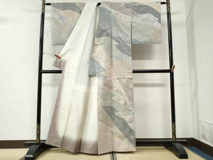 平和屋着物●訪問着　紬地　辻が花　杢目絞り　正絹　逸品　CABI2040yc