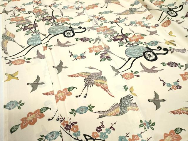 平和屋着物●上質な小紋　飛鶴陶器花車文　正絹　逸品　CABI2041yc