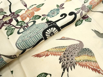 平和屋着物●上質な小紋　飛鶴陶器花車文　正絹　逸品　CABI2041yc