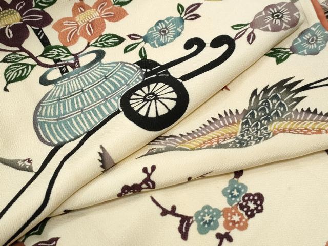 平和屋着物●上質な小紋　飛鶴陶器花車文　正絹　逸品　CABI2041yc