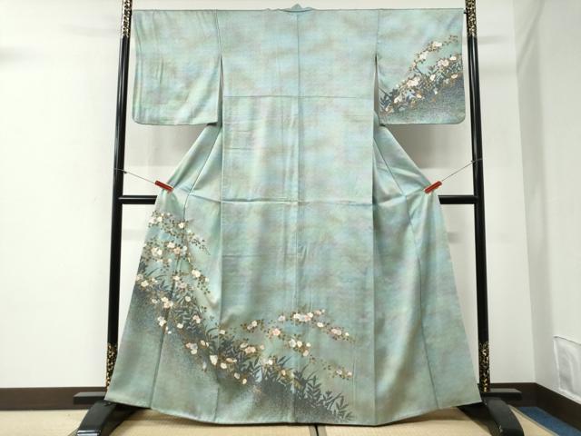 平和屋着物●訪問着　草花文　シルエット　暈し染め　金彩　正絹　逸品　CABI2042yc