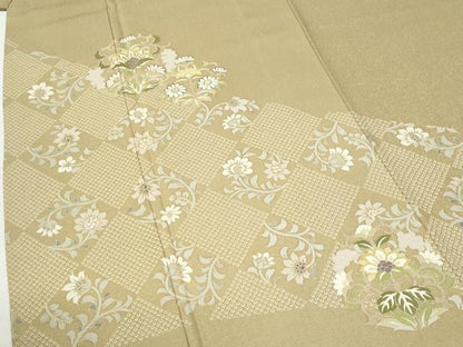 平和屋着物●豪華色留袖　変わり市松更紗花唐草文　金彩　正絹　逸品　CABI2043yc