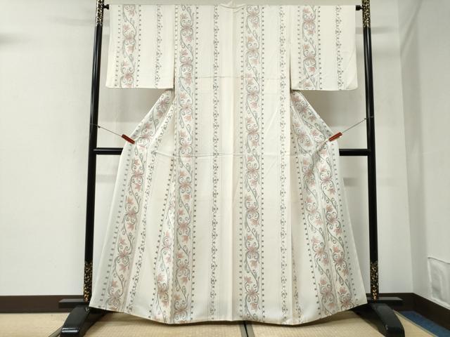 平和屋着物●上質な小紋　手描き　花唐草間道　正絹　逸品　CABI2050yc
