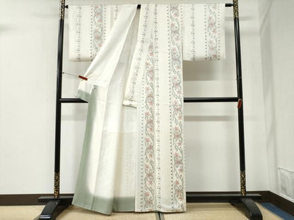 平和屋着物●上質な小紋　手描き　花唐草間道　正絹　逸品　CABI2050yc