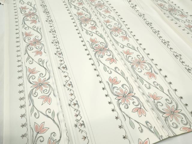 平和屋着物●上質な小紋　手描き　花唐草間道　正絹　逸品　CABI2050yc