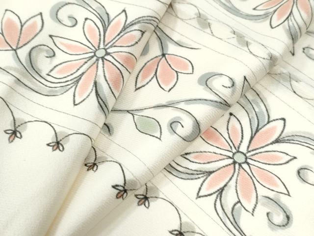 平和屋着物●上質な小紋　手描き　花唐草間道　正絹　逸品　CABI2050yc