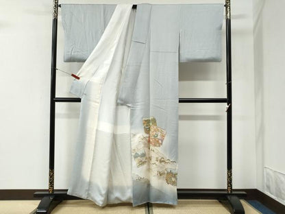 平和屋着物●金彩友禅　卓越技能者・名工・和田光正　色留袖　破れ色紙鴛鴦浜松風景　暈し染め　金彩　さが美扱い　正絹　逸品　CABI2051yc