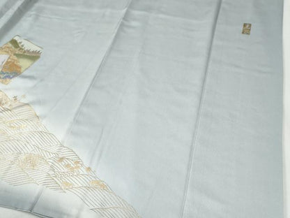 平和屋着物●金彩友禅　卓越技能者・名工・和田光正　色留袖　破れ色紙鴛鴦浜松風景　暈し染め　金彩　さが美扱い　正絹　逸品　CABI2051yc