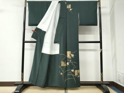 平和屋着物●訪問着　刺繍　色紙鶴南天蔦の葉文　金彩　正絹　逸品　CABI2052yc