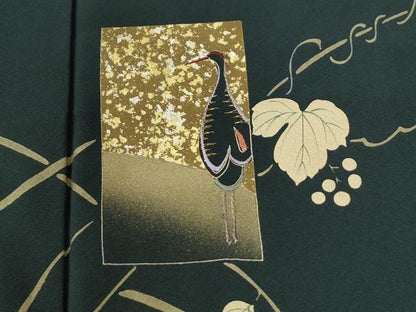 平和屋着物●訪問着　刺繍　色紙鶴南天蔦の葉文　金彩　正絹　逸品　CABI2052yc