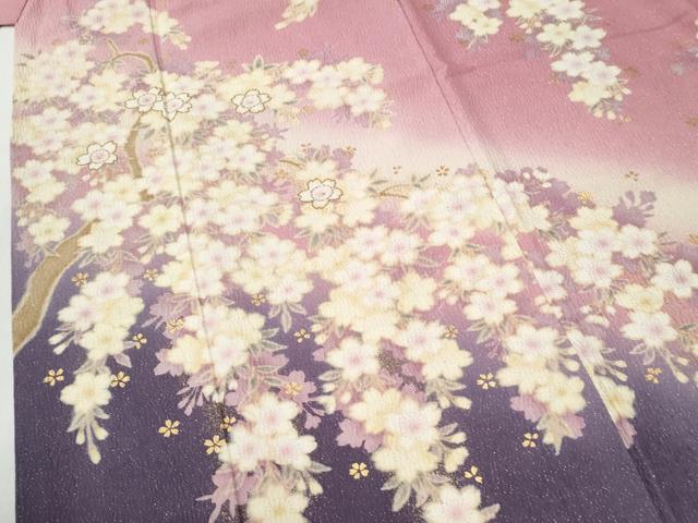 平和屋着物●豪華振袖　駒刺繍　舞桜文　暈し染め　金通し地　正絹　逸品　CABI2054yc